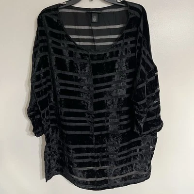 Blusa túnica LANE BRYANT talla 18/20 terciopelo negro gasa rayas mangas 3/4 Foto 1 de 4