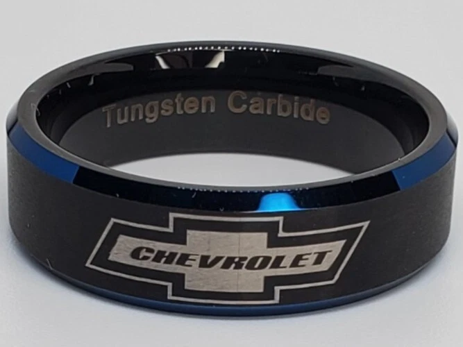 ANILLO CHEVROLET CHEVY ALIANZA DE BODA NEGRO Y AZUL 8 MM ANILLO DE BODAS TUNGSTENO Talla 15 Foto 1 de 1