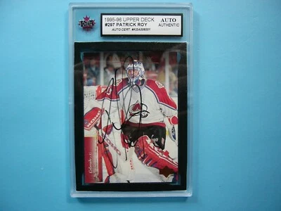 Tarjeta de hockey de la NHL 1995/96 cubierta superior #297 Patrick Roy casi nueva nítida + autógrafo automático KSA Foto 1 de 4