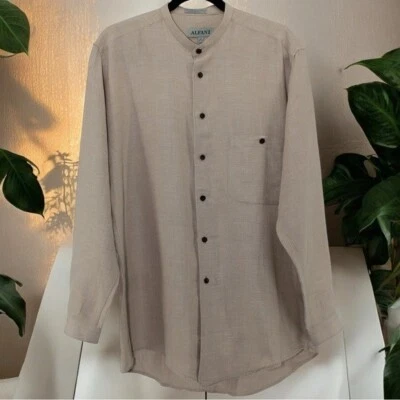 Alfani Tan Linen Blend Buttondown Men’s Size 15 32-33 Chic Coastal - Image 1 of 4