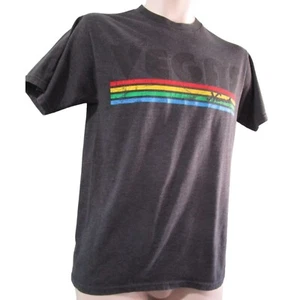 Rainbow Stripe Vintage Vegas Charcoal T Shirt Unisex Small Distressed GUC - Picture 1 of 12