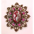 VTG MCM Estate Mottled Easter Egg Glass Rhinestone Brooch Pin Red Glitter Pink