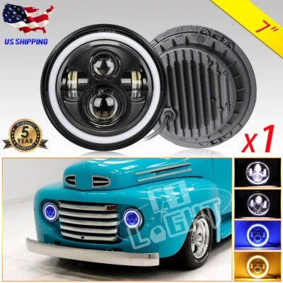 Круглая светодиодная фара для Ford F1 1948-1952 7 дюймов с синими ореоловыми дневными ходовыми огнями Angel Eyes - Изображение 1 из 4