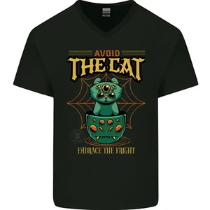 Avoid the Cat Funny Halloween Satanic Demon Mens V-Neck Cotton T-Shirt - Picture 1 of 3