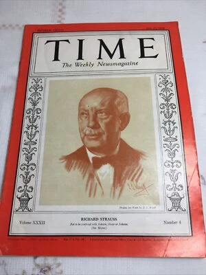 July 1938 TIME MAGAZINE German Composer Musician Richard Strauss by S. J. Woolf - Image 1 of 4