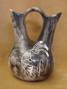 Acoma Indian Horse Hair Pottery Wedding Vase Signed Yellow Corn - Picture 1 of 8