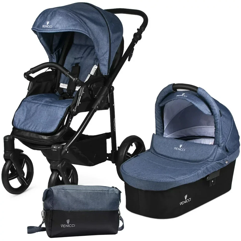 Venicci Soft Stroller with Bassinet in Denim Blue - Image 1 of 4