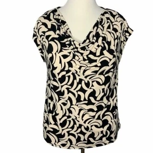 Dana Buchman Black Beige Abstract Print Cowl Neck Blouse Women's XXL Polyester - Picture 1 of 8
