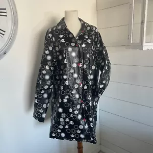 Disney Black & White Mickey Mouse Button UP Rain Coat Size Large I87 - Picture 1 of 9