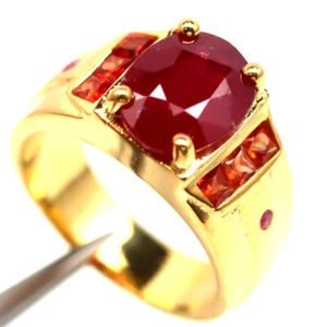 Anillo De Hombre De Rubí Rojo Y Zafiro En Plata De Ley 925 9 X 11 MM Talla 8 - Imagen 1 de 4