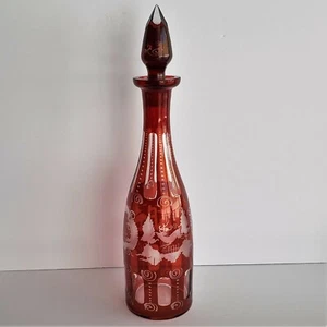 Vintage EGERMANN Czech Ruby Decanter Stag Red Staining Bohemian Baroque - Picture 1 of 12