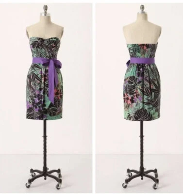  Vestido De Colección Esyllte Anthropologie Floral Fosforescente Sin Tirantes Palma Talla 6 Foto 1 de 4