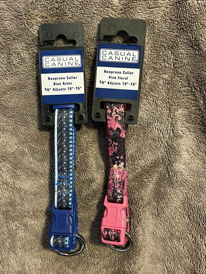 Casual Canine Neoprene Dog Collars Aztec Blue And Pink Floral Small NWT Set Of 2 - Image 1 of 3