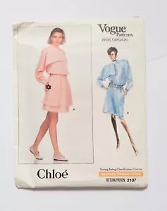 Vogue Pattern Chloe Paris Originals Pattern 2107 Dress Size 6 8 10 Uncut 1988 - Picture 1 of 5
