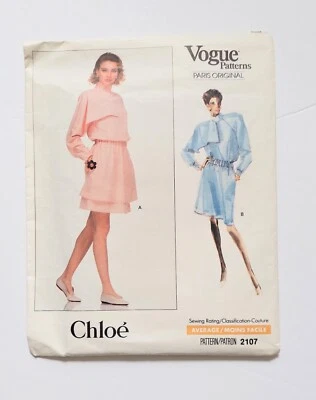 Vestido Vogue Patrón Chloe Paris Original Patrón 2107 Talla 6 8 10 Sin Cortar 1988 Foto 1 de 4