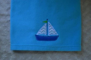 Little Bedding by NoJo Sailboat Baby Blanket Blue Fleece Boat White Security - Picture 1 of 7