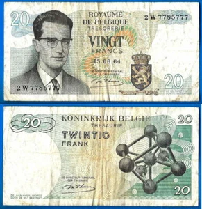 Belgium 20 Francs 1964 Prefix 2 W King Baudouin Atomium Complex Free Ship World - Picture 1 of 3