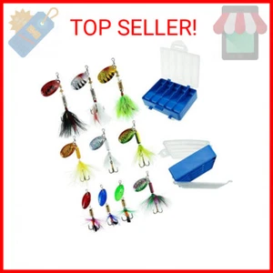FouceClaus 10pcs Spinner Lures Baits with Tackle Box, Bass Trout Salmon Hard Met - Picture 1 of 2