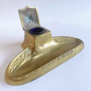 Bradley & Hubbard Jugendstil Messing Tintenfass mit original kobaltblauem Glas! - Bild 1 von 8