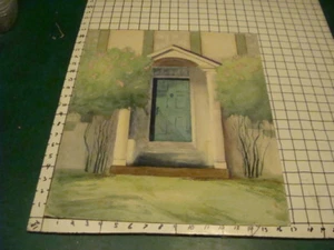 original Painting; watercolor of FRONT DOOR of House, nice, something on back to - Picture 1 of 4