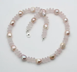 Cadena de cuarzo rosa con perlas de agua dulce 51 cm de longitud - Imagen 1 de 2