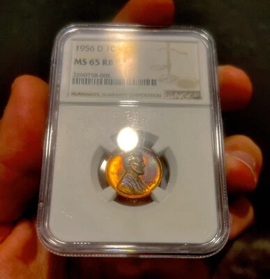 1956 D Wheat Cent Lincoln Penny NGC M65 RB Toned Toner Copper Us Coin - Image 1 of 2