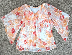Rose & Olive All-Over Floral Top Beautiful Orange Red Gray Shear Lined Size 2XL - Picture 1 of 7