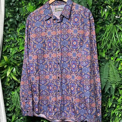 Desigual Shirt Men's XXL Purple Long Sleeve Button Up Geometric Print 3359 - Image 1 of 4