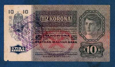 10 Korona 1915. Austria Hungary banknotes - CITTA DI FIUME stamp ! - Image 1 of 2