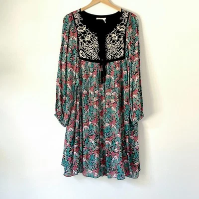 Vestido Anthropologie Whimsigoth Bordado Floral Talla L Bruja Boho Hada Oscura Foto 1 de 4