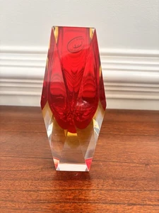 Vtg 11" Murano Alessandro Mandruzzato Sommerso Faceted Large Crystal Vase Italy - Picture 1 of 2