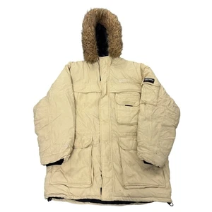Y2K South Pole Herren Beige Gänsedaunen Parka Jacke Mantel Fell Kapuze Gr. XXL Winter - Bild 1 von 7