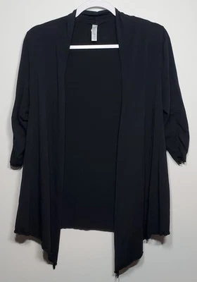 Cárdigan para mujer Soybu grande negro manga acanalada 3/4 frente abierto pañuelo dobladillo Foto 1 de 4