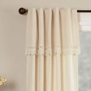 Flax and Lace Panel Curtains, Set of 2, 96" Long, Natural Cream Drapes w/Croc... - Picture 1 of 5