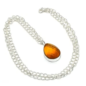 Citrine Gemstone Handmade 925 Sterling Silver Jewelry Necklace 18" - Picture 1 of 5