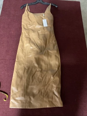 Vestido de imitación de cuero Elie Tahari talla 2 Saddle Selle marrón sin mangas Foto 1 de 4