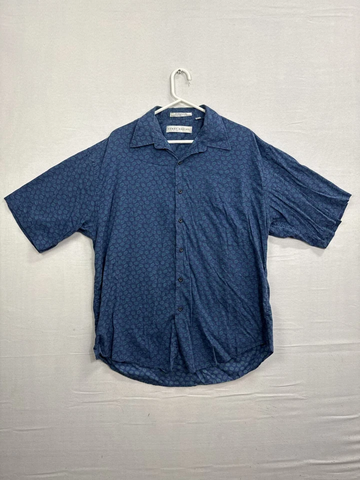 Henry Grethel Shirt Men's L Blue Green Leaf Print Cotton Short Sleeve Button-Up - Image 1 of 4