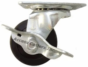 2PUHRSB 2" Swivel Plate Caster with Brake, Hard Rubber Wheel, 125 lbs Capacity - Picture 1 of 2