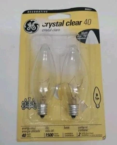 G.E. LIGHTING 90886 40 WATT CRYSTAL CLEAR BLUNT TOP BULBS 2 count - Picture 1 of 1