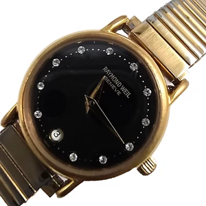 Raymond Weil 9923 Ladies Watch 18K Gold Plated Black Dial Vintage Swiss Quartz - Picture 1 of 14