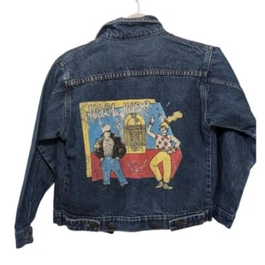 VINTAGE kool kids 80s theme blue jean denim jacket sz S Mariner's Club - Picture 1 of 13