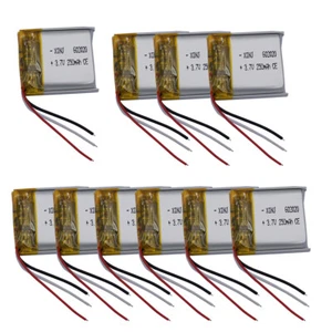 10 pcs 3.7V 250 mAh 0.925Wh Li-Polymer Li Battery 602020 Cell 3-Wires Thermistor - Picture 1 of 5