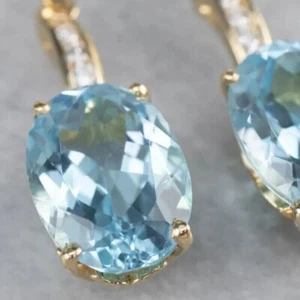 3.00CT Oval Cut Aquamarine Drop & Dangle Earrings in 14K Yellow Gold Plated - Picture 1 of 6