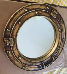 NEW Nautical Wall PORTHOLE MIRROR Ships Window Golden Bronze 11 1/2" Coastal - Picture 1 of 5