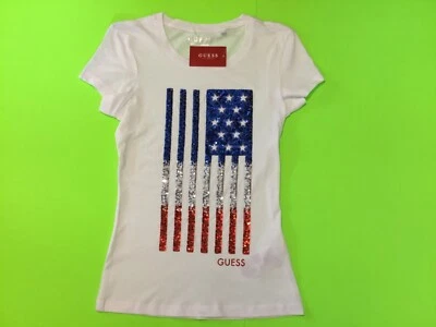 Женская футболка с коротким рукавом GUESS Los Angeles БОЛЬШАЯ белая/США Хлопковый флаг - Изображение 1 из 4
