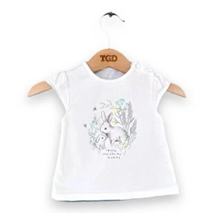 Baby Girls White Bunny Print 100% Cotton T-Shirt Top Age 3-6 months - Picture 1 of 3