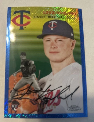 2023 Topps Chrome Platinum Anniversary Louie Varland  /100 Blue Shimmer RC   - Image 1 of 2