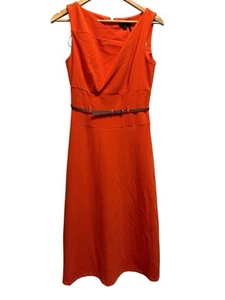 Donna Karan Fit & Flare Dress Sleeveless Orange Red Belted Size 2 NWT Flawed - Picture 1 of 12