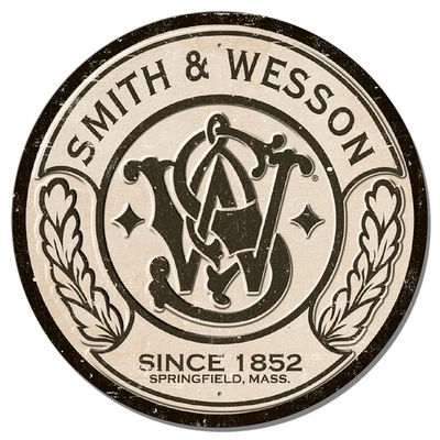 Smith & Wesson Revolvers Sign Pistols Tin Metal Wall Garage Shop Decor 12'' ammo - Image 1 of 4