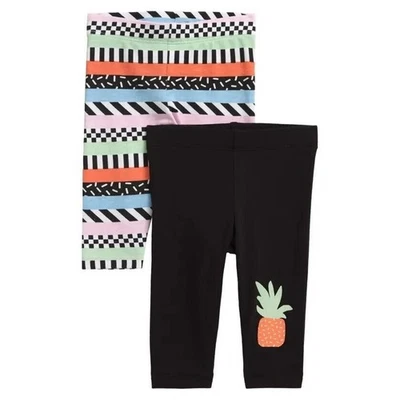 Open Edit Baby Girl Organic Cotton 2-pack Memphis Stripe Print Leggings Size 9M - Image 1 of 4